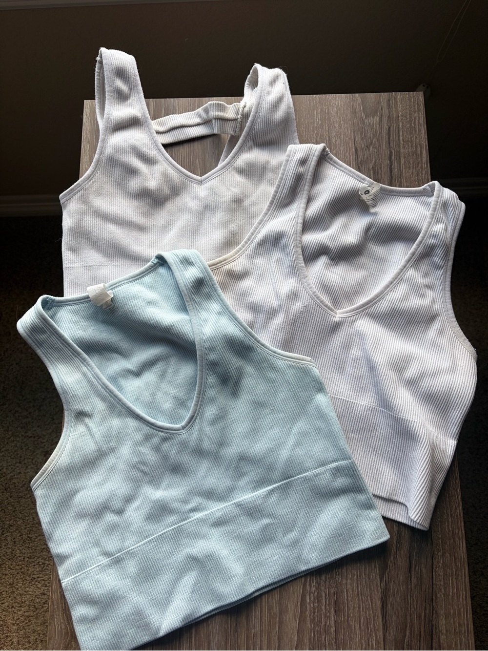 90 Degree By Reflex Ribbed V-Neck Cropped Tank Trio - Light Blue & White